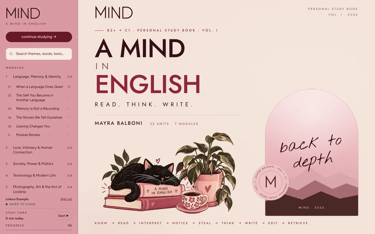 Capa do A Mind in English, livro de estudo digital de inglês