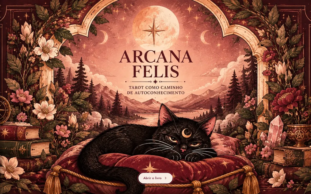 Capa do Arcana Felis, livro digital de tarô com deck próprio de gatos